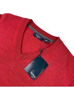 NEW Hickey Golf Men's 100% Merino Wool V-Neck Sweater Red • Medium